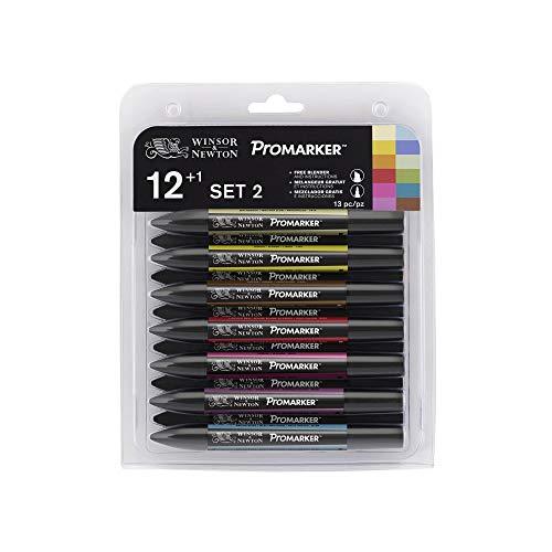 Winsor & Newton Promarker Twin Tip Permanent Colour Marker Pens 12+1 Set #2