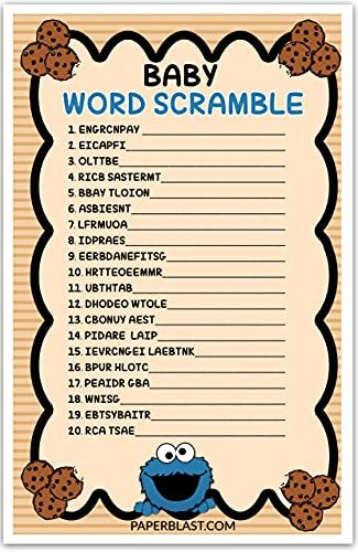 Cookie Monster Baby Shower Game - Word Scramble - Other Home Décor