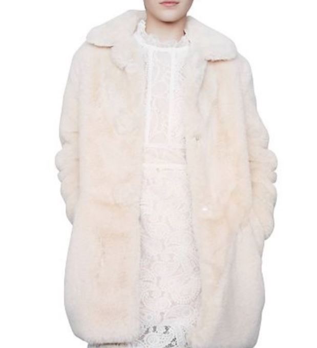 Maje Women's White Glina Faux-Fur Coat, 40