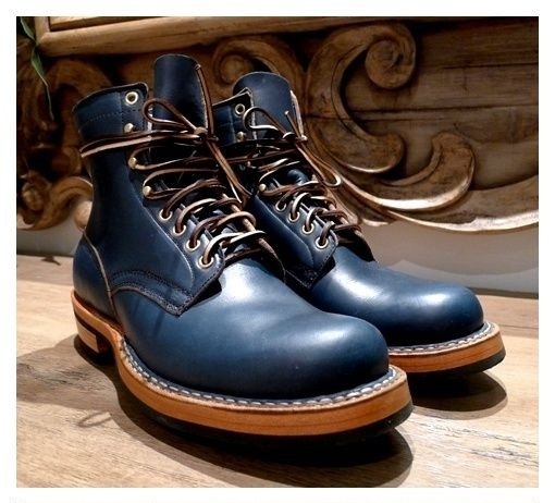 New Handmade navy blue dress bots, men lace up combat boots, leather formal boo