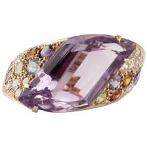 Handcrafted Ring Diamonds Amethyst Peridots  Topaz Iolite Garnet 18Kt Go... - $2,410.00