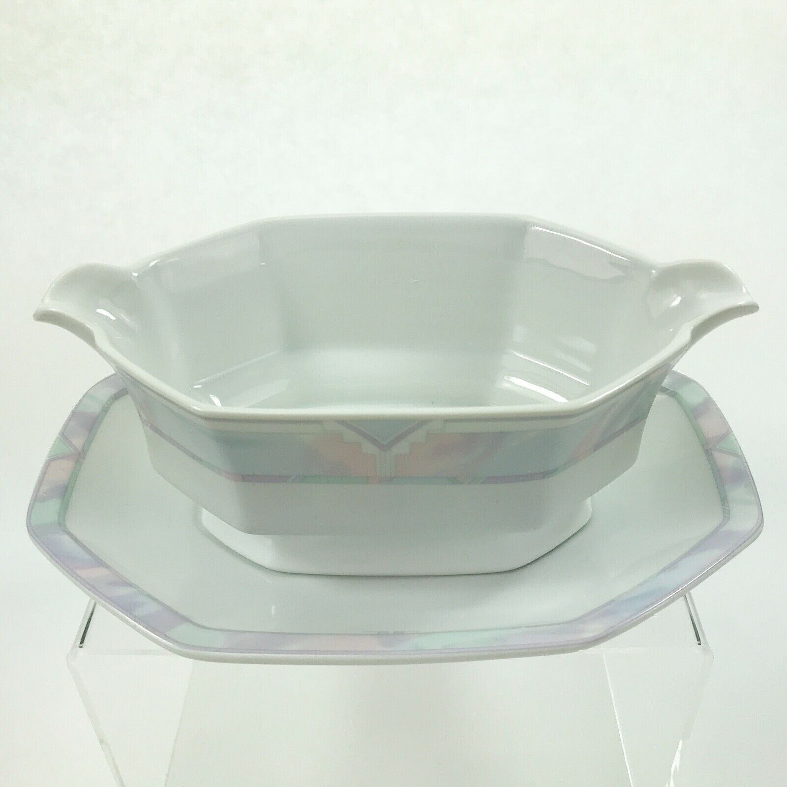 Primary image for CELINA GRAVY BOAT Savoir Vivre Serving Bowl Plate Dish Pastel Octagon Tableware