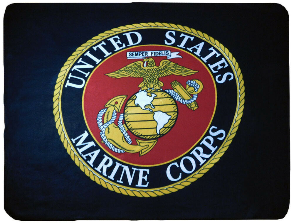 USMC United States Marine Corps Emblem Black 50x60 Polar Fleece Blanket ...