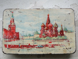 Antique Soviet USSR Moscow Red Square Kremlin Tin Box About 1960 - $23.44