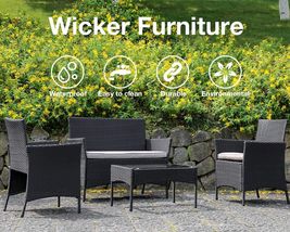 Outdoor Wicker Chair Patio Bistro Rattan Furniture - Modern Bistro Set - Black image 5