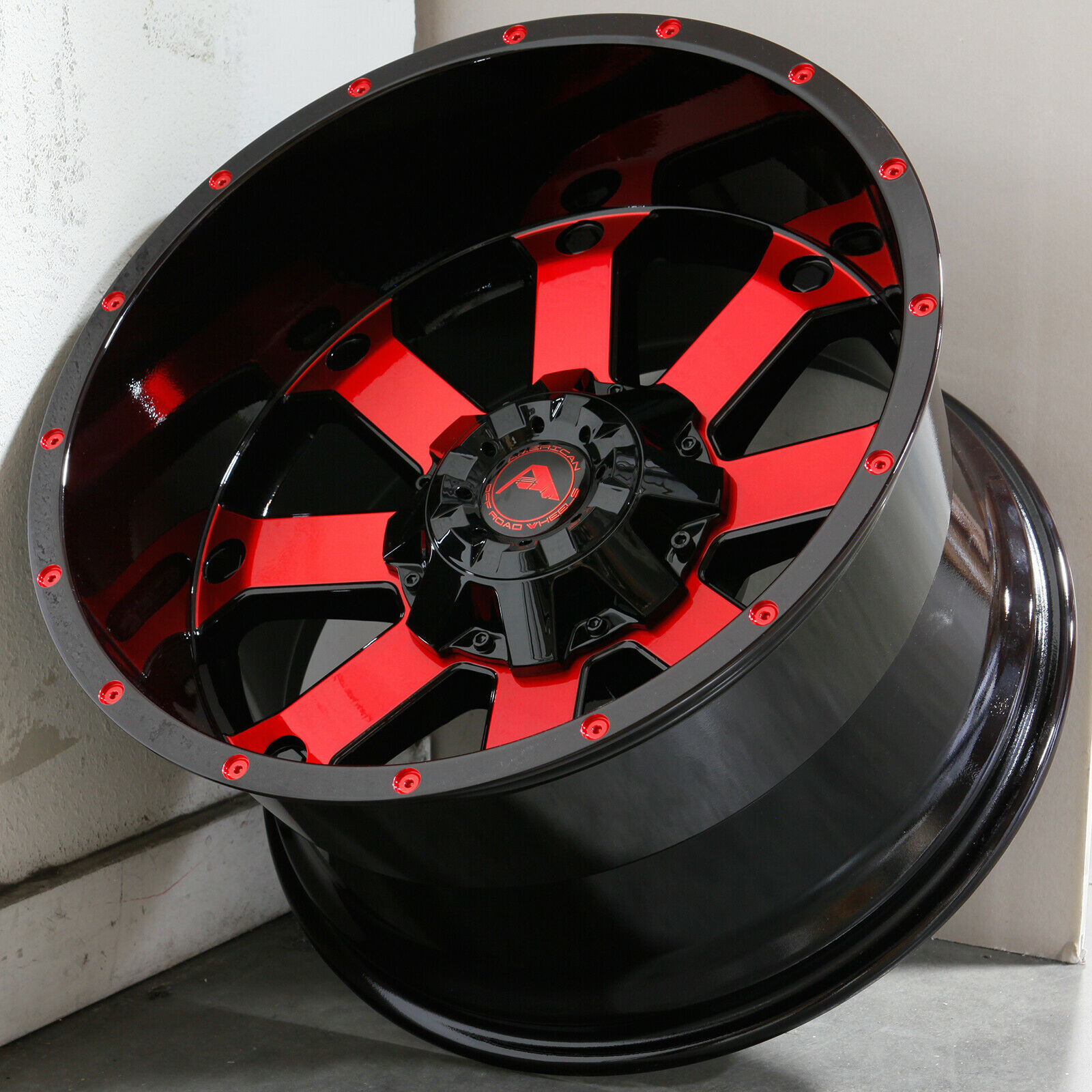20x12 American OffRoad A108 8x170 44 Black Machined Red Wheels Rims