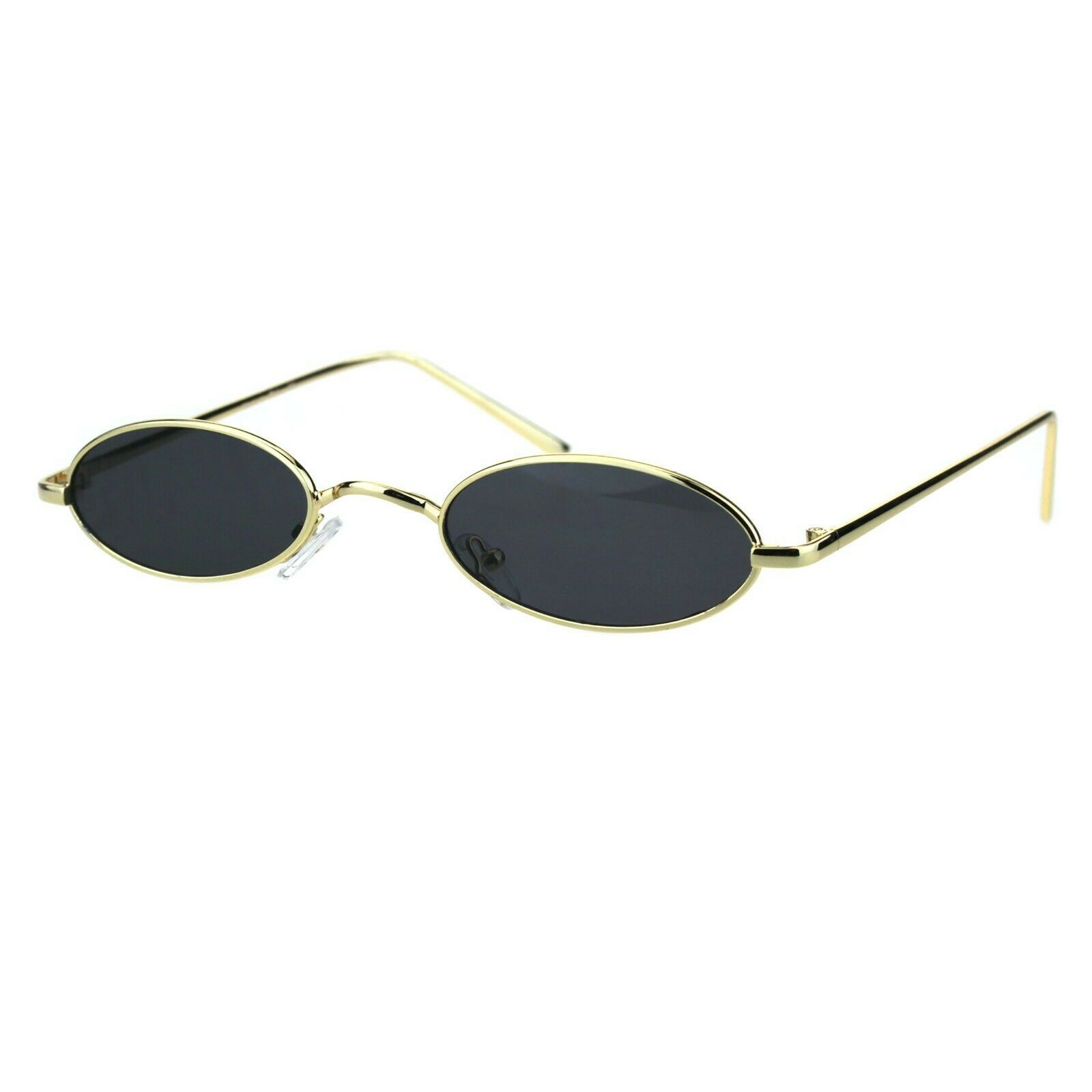 Thin Skinny Oval Sunglasses Gold Metal Small Frame Wide Bridge Low Fit ...