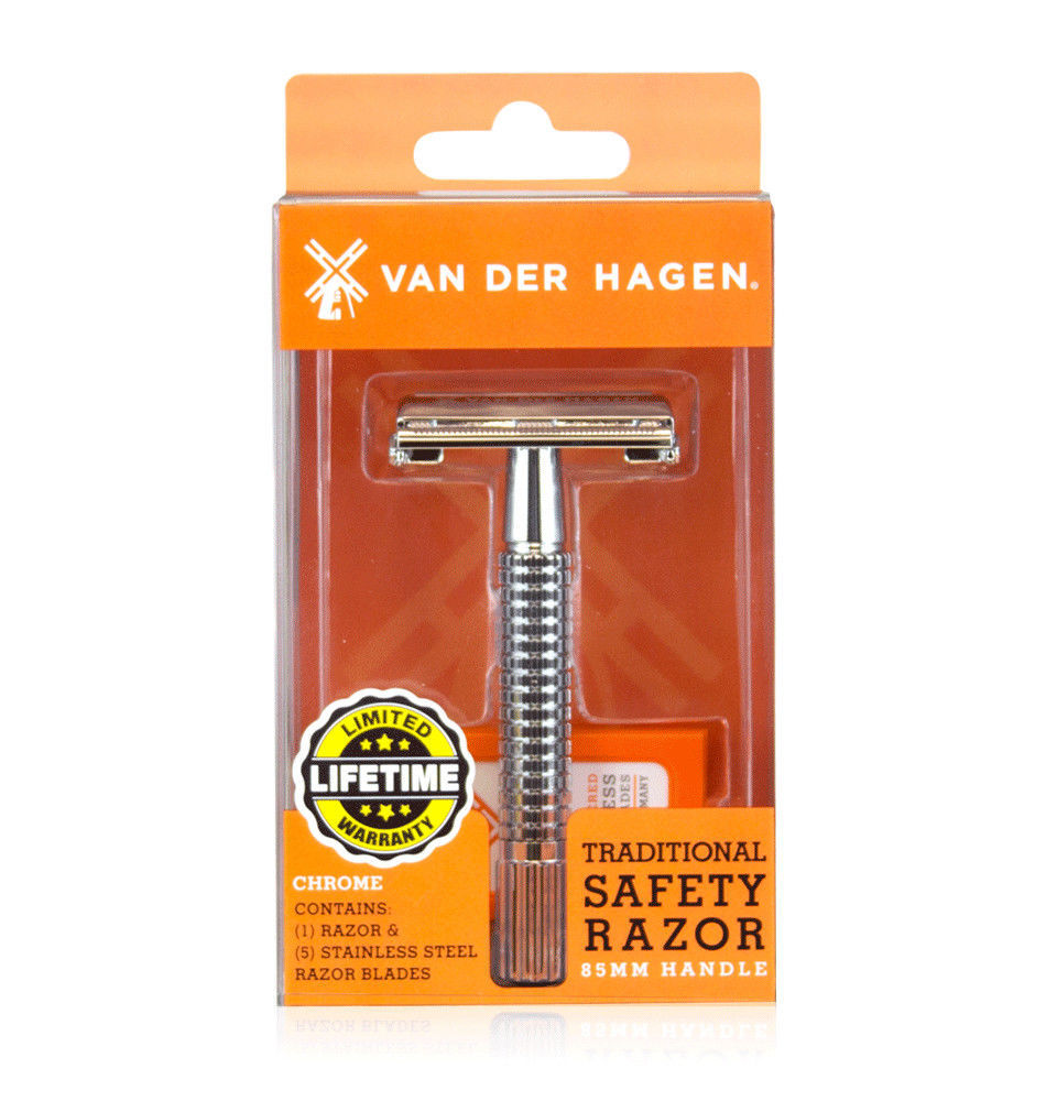Van Der Hagen Traditional Safety Razor 85mm Handle Stainless Blades