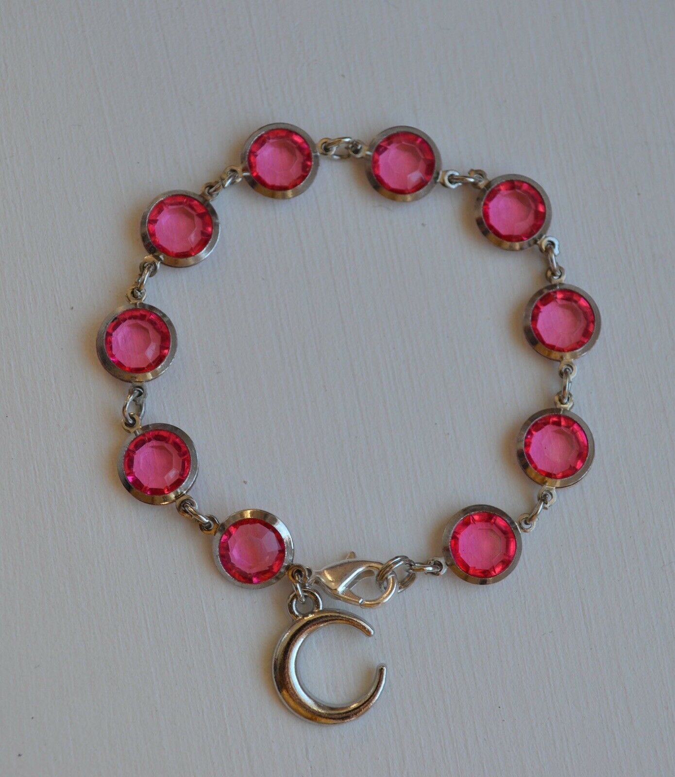Primary image for Handmade pink glass bead with moon charm bracelet