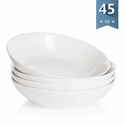 Sweese 1313 Porcelain Large Salad/Pasta Bowls 45 Ounce/1.3 Quart Set of 4, W Diamonds