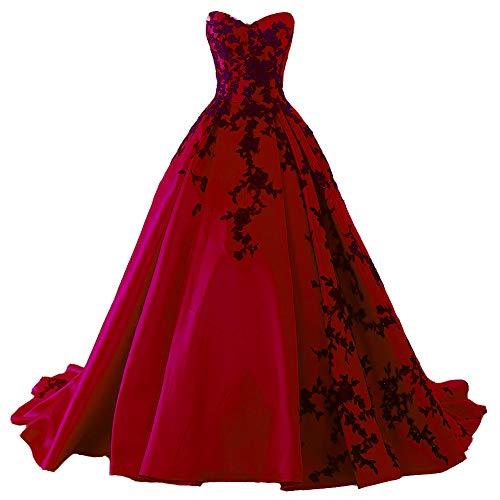 Plus Size Gothic Black Lace Long Ball Gown Prom Evening Dresses Wine Red US 16W