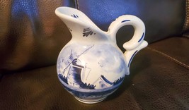 Vintage Hand Painted Pitcher Delft Blue Windmill Ceramic Porcelain Holla... - $24.88