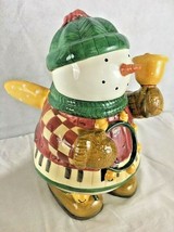 Sakura Snow Angel Village Cookie Jar  Snowman With Wings And Bell 13" Tall - $27.16
