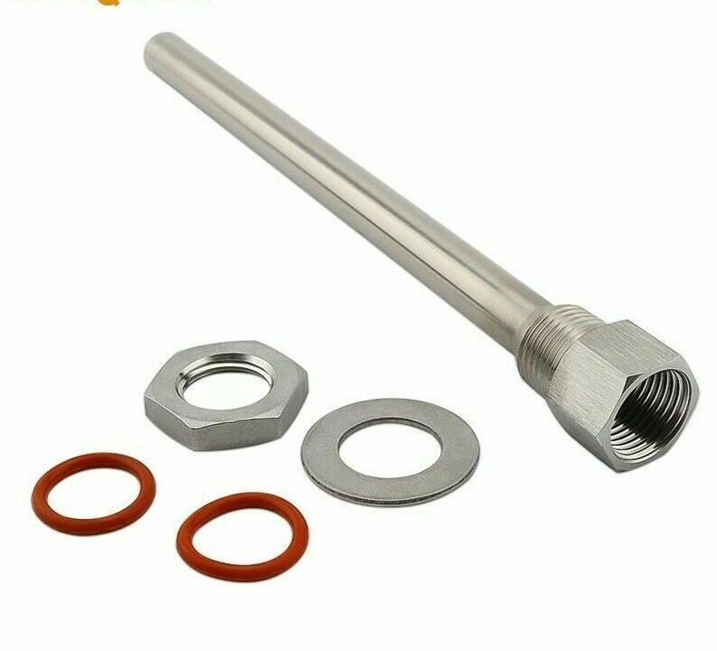 6'' 304 Kettle Homebrew Thermometer Part Thermowell Kit With 1/2" BSP Lock Nut 