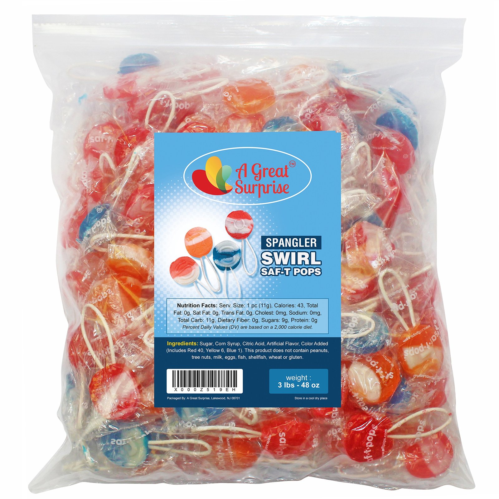 Saf T Pops Swirl Assorted Flavors Lollipops With Safety Sticks 3 Lb