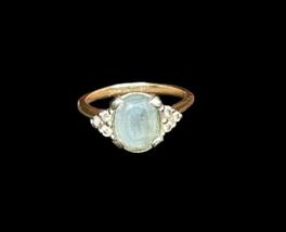 Vintage Estate 14K Yellow Gold Aquamarine Stone Diamond Ring Sz 7.5 3.8g image 9