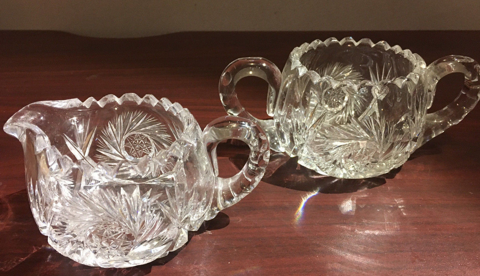 Vintage Etched Glass Cream and Sugar Set