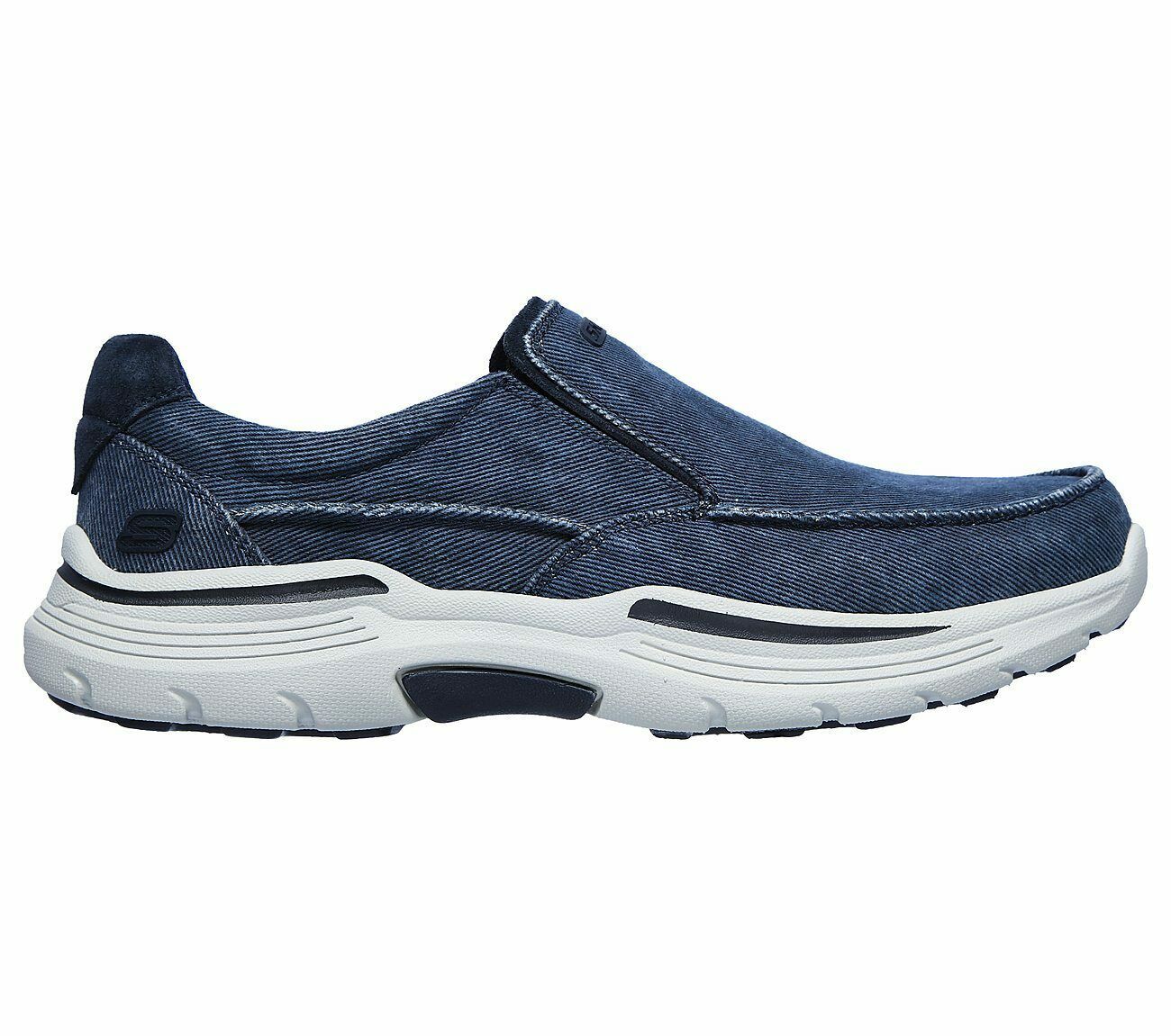 Skechers Navy Shoes Men Canvas Memory Foam Slip On Comfort Loafer ...