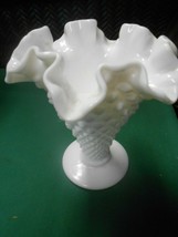 Great Vintage FENTON Milk Glass Hobnail Ruffled Edge VASE  6&quot; - $18.40