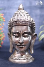 Antique Silver Pure Brass Lord Buddha Head Figurine|28 Cm Small Idol|Han... - $175.00