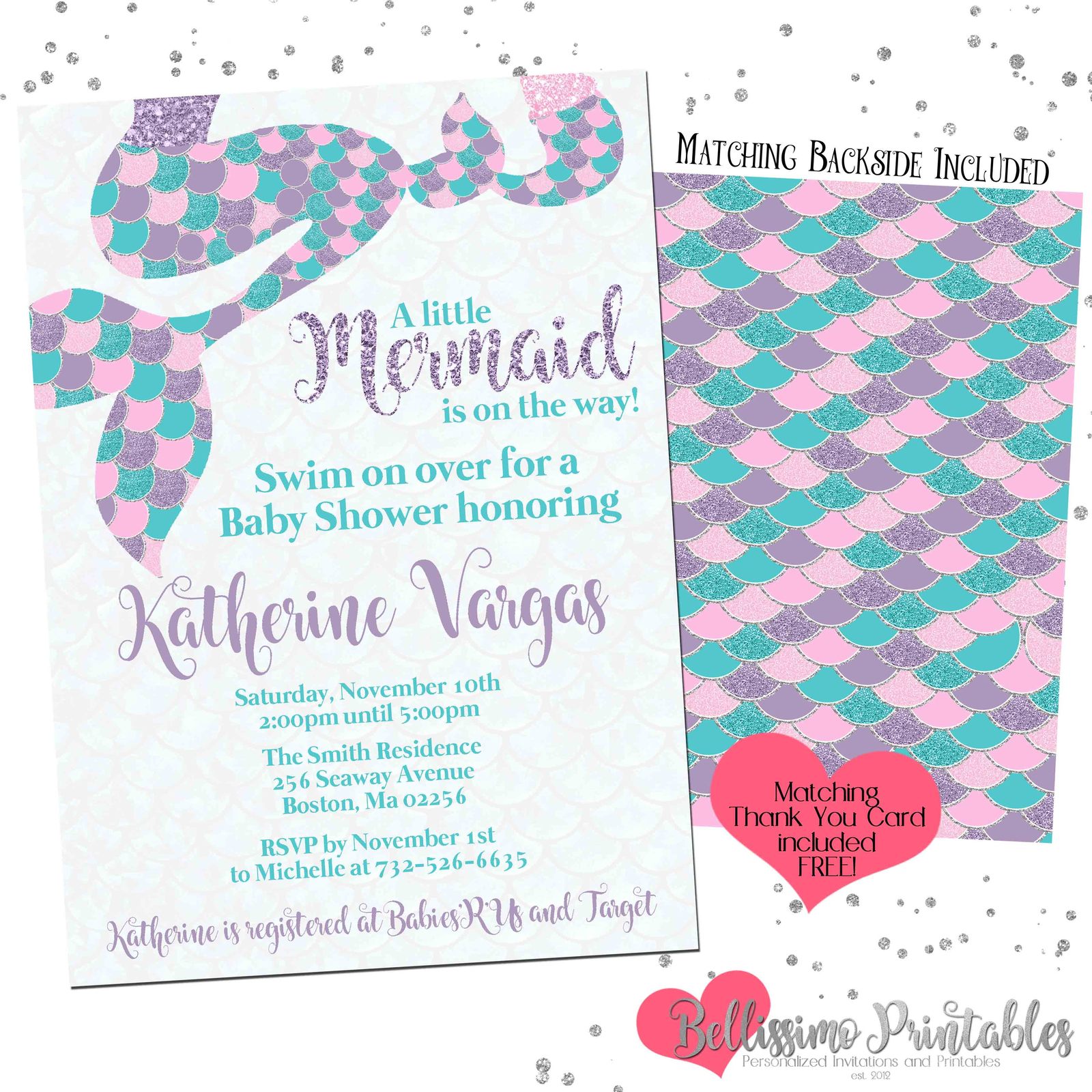 free mermaid baby shower invitations