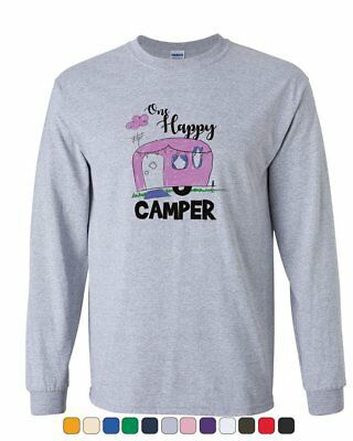 One Happy Camper Long Sleeve T-Shirt RV Trailer Camping Nature Wilderness Tee