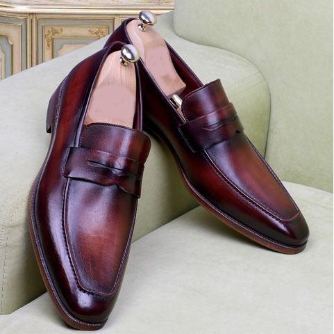 NEW Handmade Men's Maroon Shoes, Men's Leather Loafer Slip On Moccasins Shoes