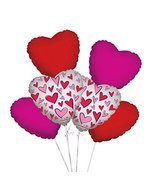6 pc Love Heart Valentine Day Balloon Bouquet - £7.91 GBP