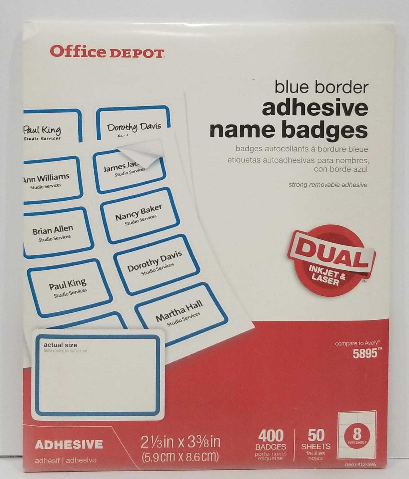 Office Depot Adhesive Name Badge Labels, 2 1/3" X 3 3/8" Blue Border ...