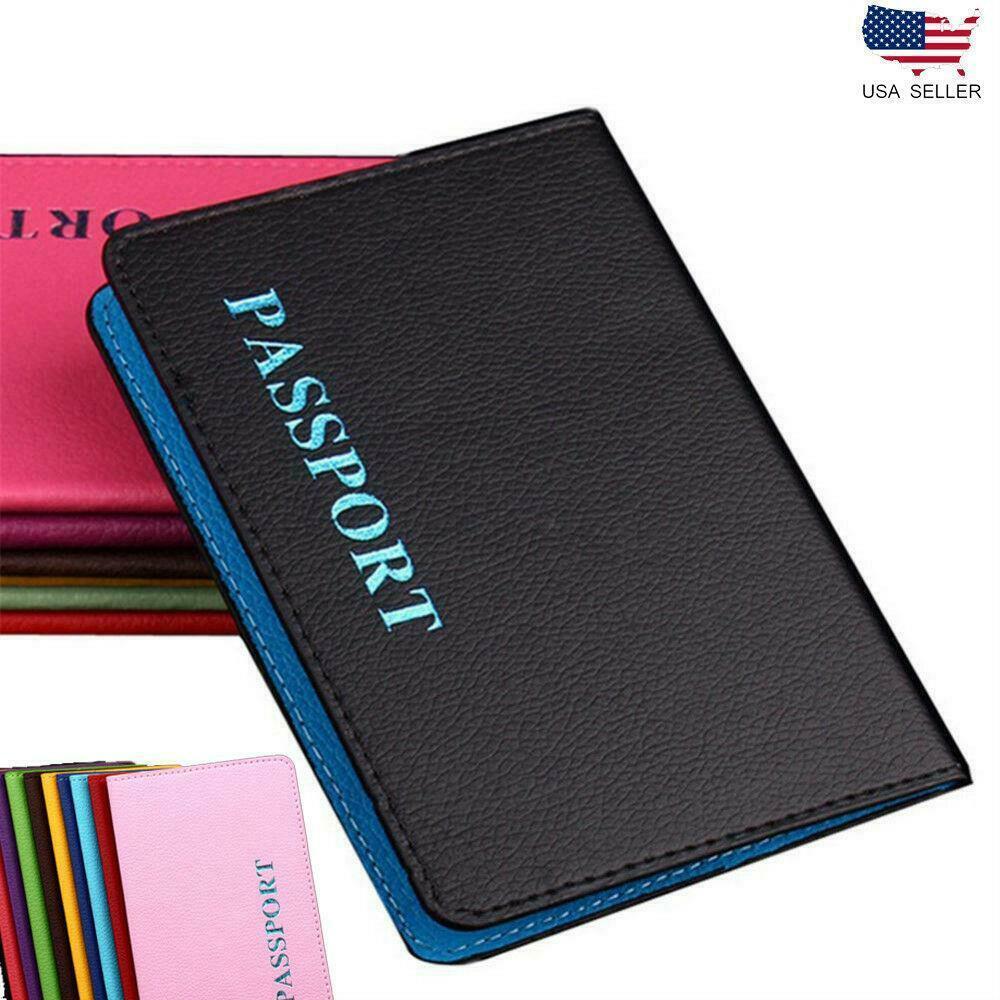 Diona J - Leather travel passport holder card cover slim case thin wallet pouch black