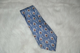 Vintage Pierre Cardin Men&#39;s Silk Tie Blue/Cream Diamond Pattern EUC - $12.86