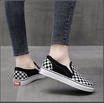   Checkered Black and White Casual Slip On Flat Canvas Sneaker Loafers image 4