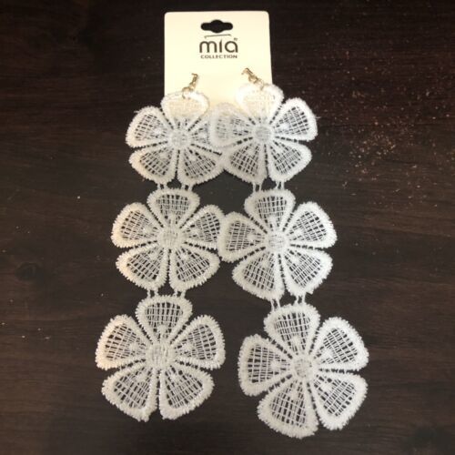 Mia collection White Lace detail dangle drop earrings fashion statement