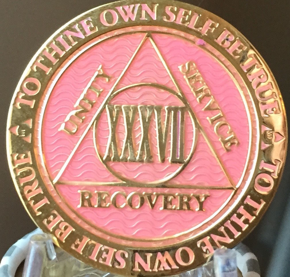 37 Year AA Medallion Pink Gold Plated Alcoholics Anonymous Sobriety ...