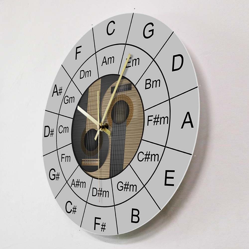 Guitar Chords Yin And Yang Music Wall Clock Acoustic Bass Guitar Circle
