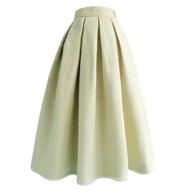 Light Green Winter Midi Skirt Holiday Skirt Lady A-line Wool Pleated Skirt Plus image 3