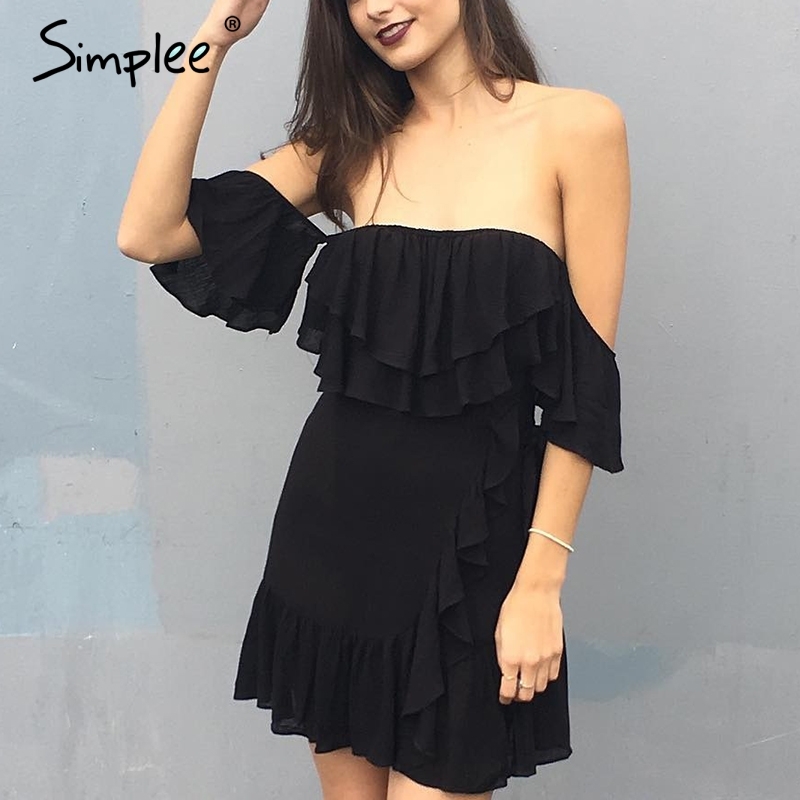 Simplee Off Shoulder Backless Summer Dress Women 2019 Lace Up Sash 