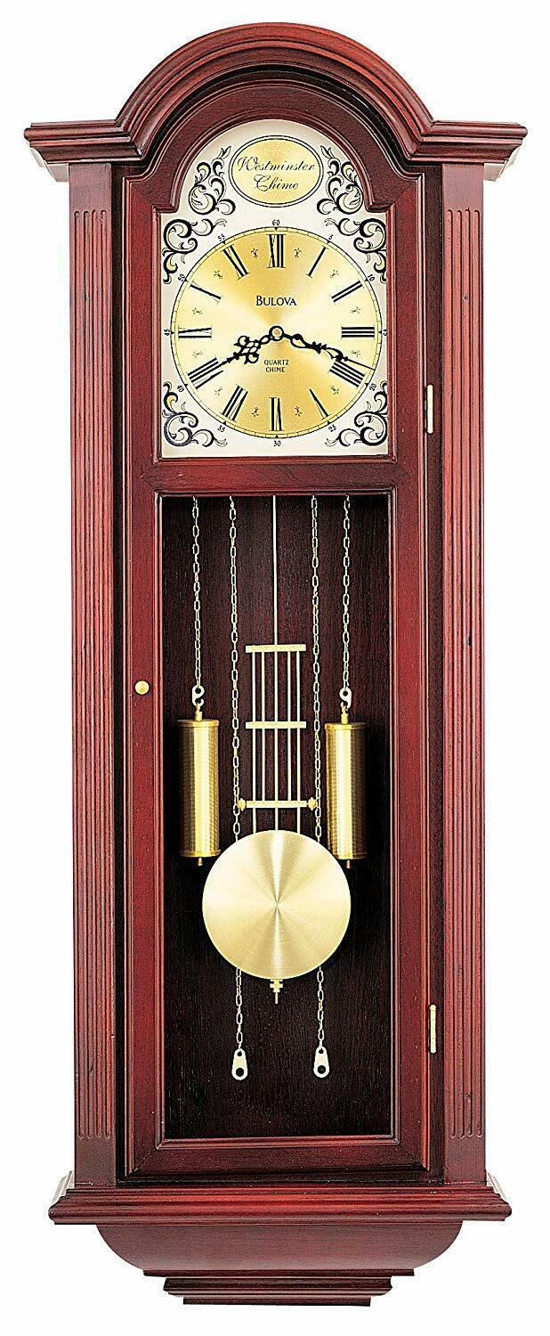 Nice Wooden Grandfather Chiming Wall Clock Mahogany Roman Numerals 40