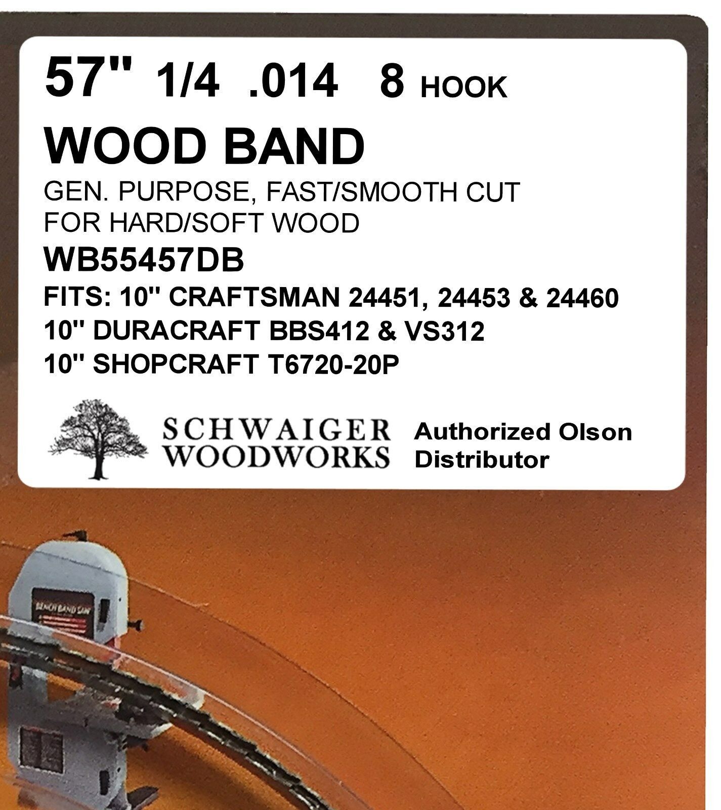 Olson Band Saw Blade 57" 567/8" inch x 1/4", 8TPI for Craftsman