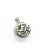 SOLID 18K WHITE GOLD 8mm ROUND 3 carats ZIRCONIA PENDANT WITH FRAME ITAL... - $186.75