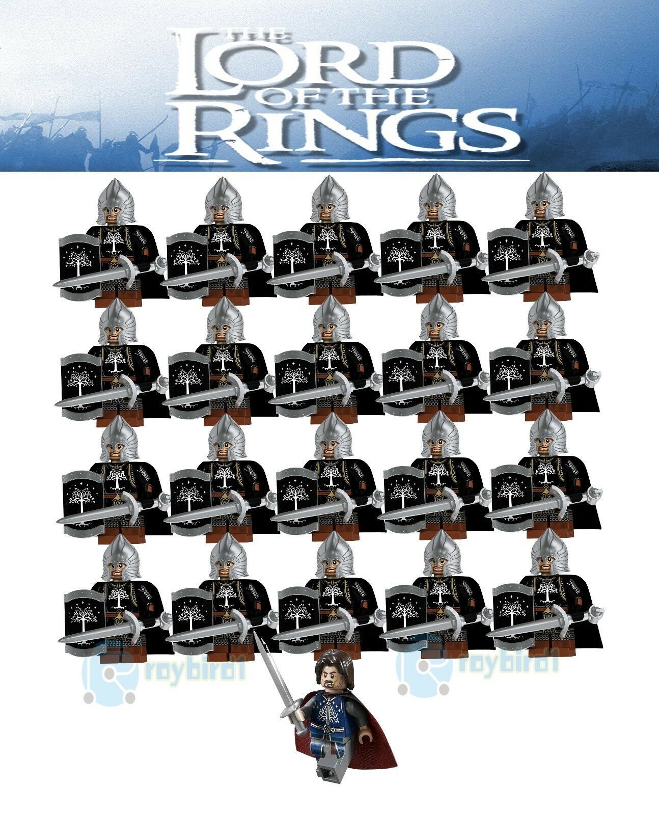 21Pcs Aragorn Leader Gondor Shield Knight Army Lord Of The Rings Minifigures Toy