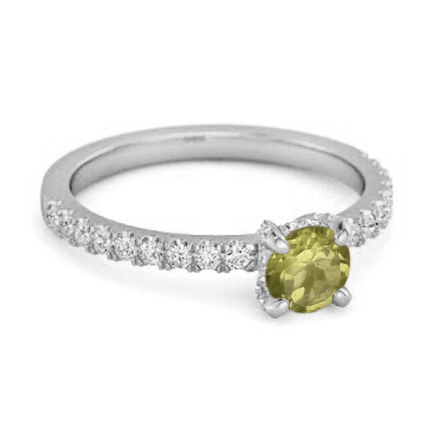 0.10 Ct Green Peridot 9k White Gold Bridal Ring Engagement Ring