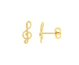 18K YELLOW GOLD EARRINGS, TREBLE CLEF VIOLIN KEY SMALL 7mm 0.28", MADE IN ITALY image 1