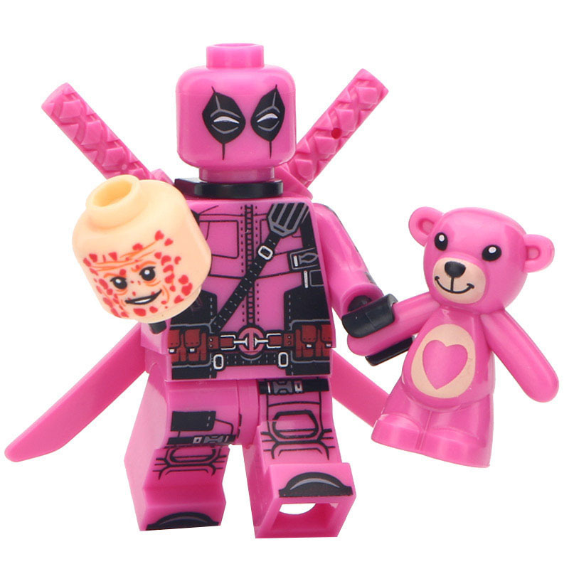 1pcs Marvel Super Heroes Collection-Pink Bear Deadpool DIY Minifigures Gift Toy