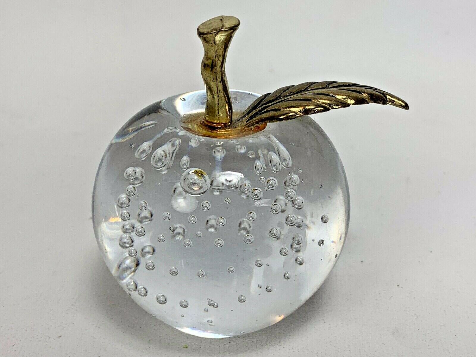 Vintage Apple Shape Paperweight Art Glass w/ Controlled Bubbles Gold ...