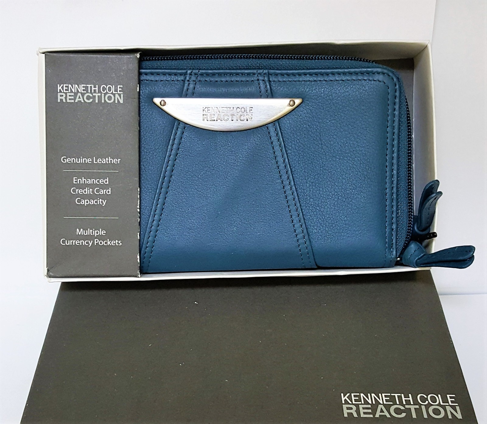 COLE Reaction Leather Zip Around Wallet Teal NIB Wallets