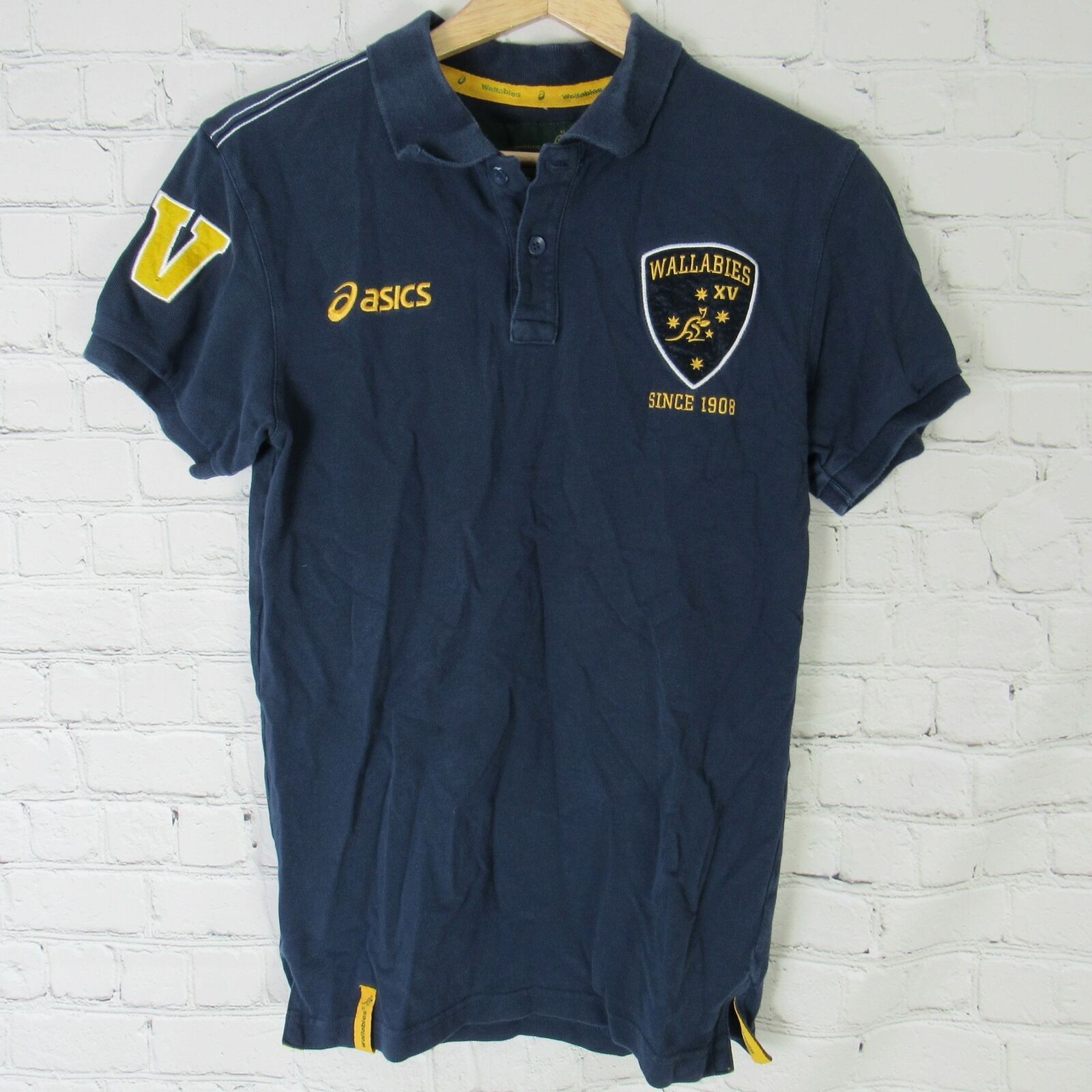 Australia Rugby Polo Shirt Mens Small Navy Yellow By Asics Wallabies