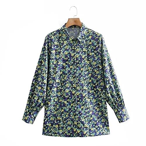 Floral Print Single Breasted Shirt Retro Office Ladies Long Sleeve Blouse Roupas