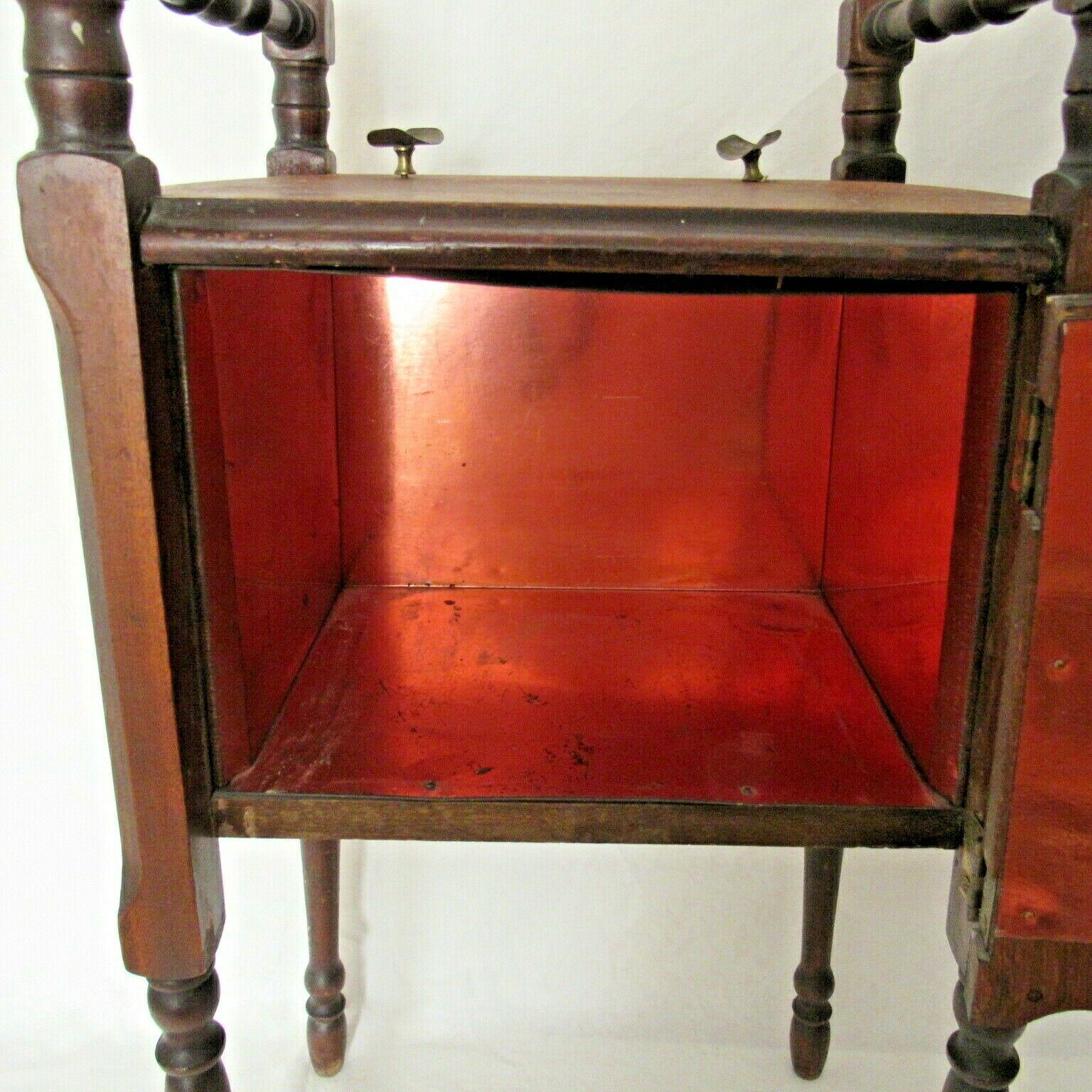 Antique Wood Humidor Smoking Stand Furniture Copper Lined W Ashtray
