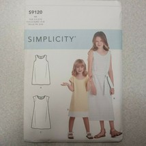 Simplicity Pattern S9120 Childrens Girls Simple Dress Tie Belt Shell Cap... - $7.63